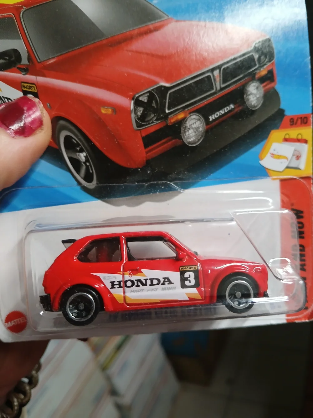 red '73 Honda Civic Custom from the 2025 Hot Wheels Then and Now series (number